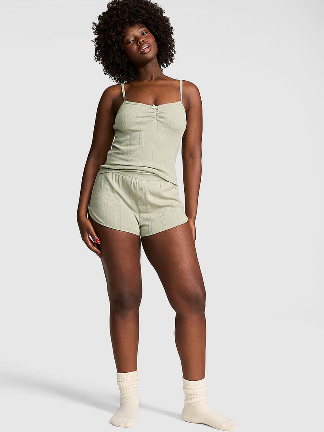 vs Pink Pointelle Bow Boxer Shorts Slate Green 1 of 3 