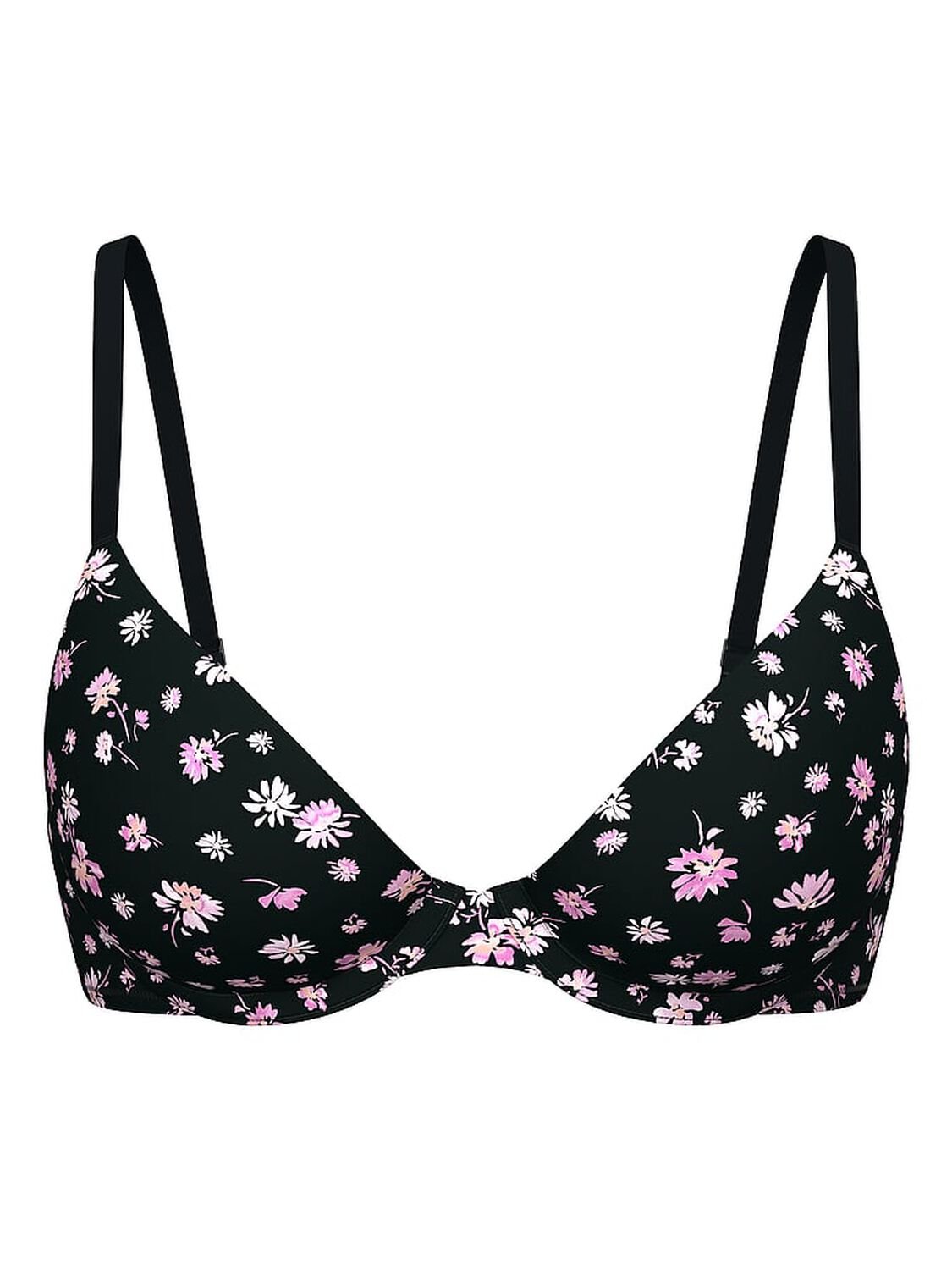 vs Pink Wear Everywhere Wear Everywhere Lightly Lined T-Shirt Bra Black Ground Floral Print 3 of 3 