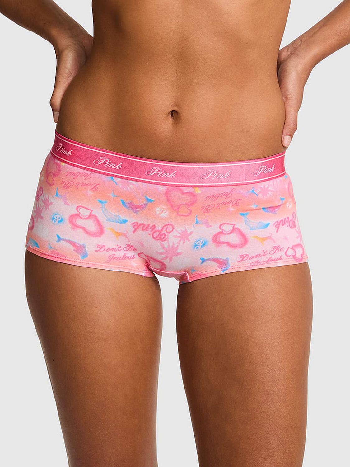 vs Pink Logo Cotton Boyshort Panty Love Me Pink Airbrush Print 1 of 3 