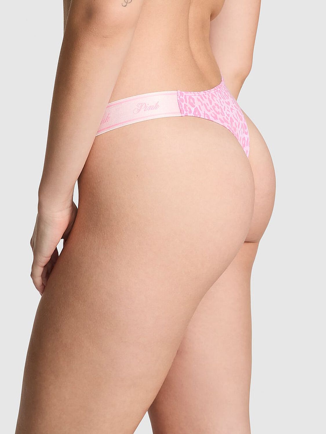 vs Pink Logo Cotton Shine High-Leg Thong Panty Moonstone Pink Leopard Print 2 of 3 