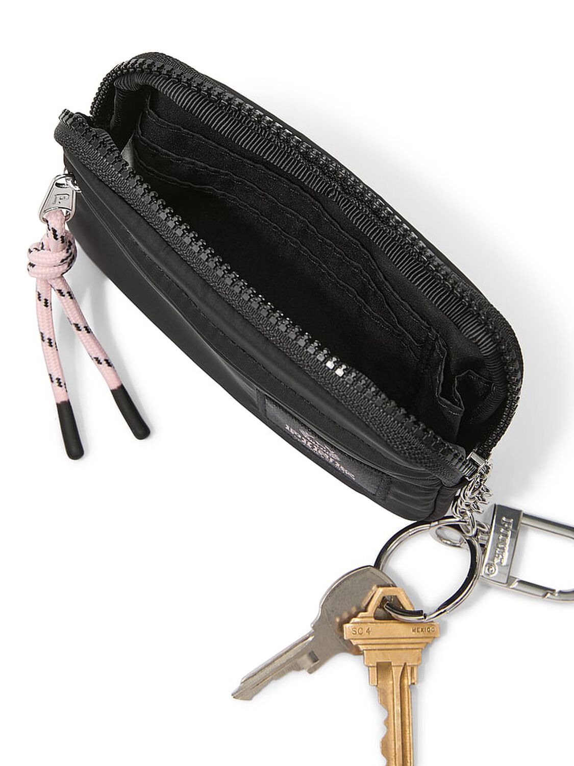 vs Pink Zip Card Holder Keychain Pure Black 1 of 2 