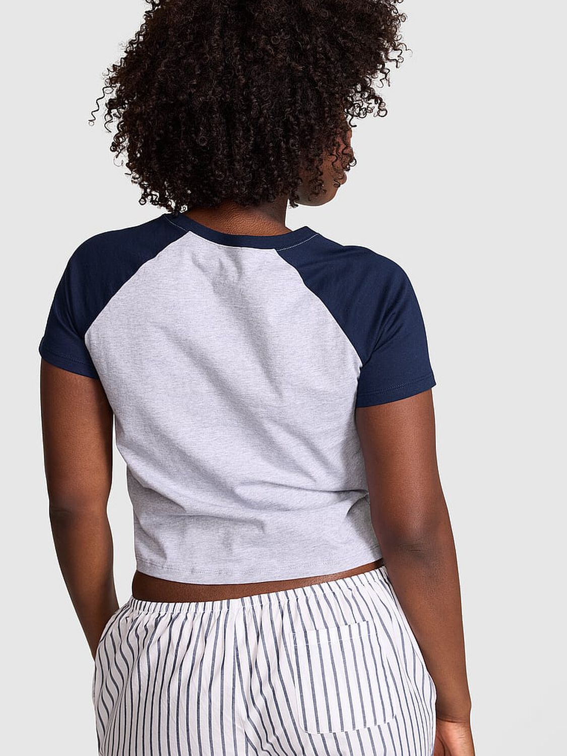 vs Pink Cotton Raglan Sleep Tee Medium Heather Grey & Noir Navy 2 of 3 