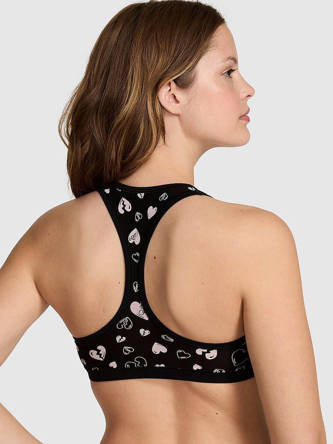 vs Pink Cotton Dorm Unlined Racerback Bralette Black Heart Breaker Print 2 of 3 