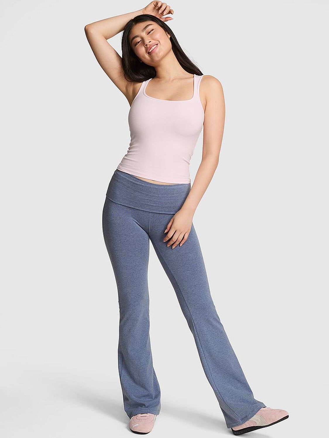 vs Pink All-Day Cotton Foldover Flare Leggings Heather Dusty Iris Bling Rocker Capsule 1 of 3 