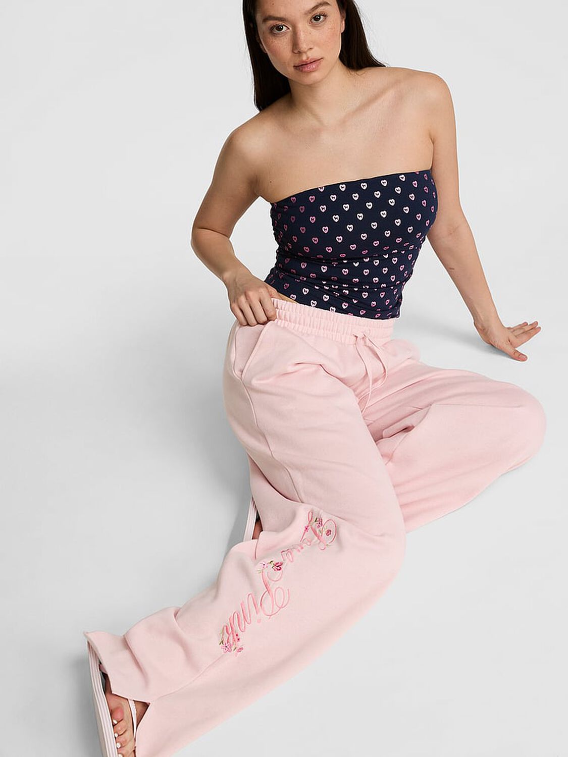 vs Pink Campus Fleece&trade; Wide-Leg Split-Hem Sweatpants Dollhouse 1 of 3 