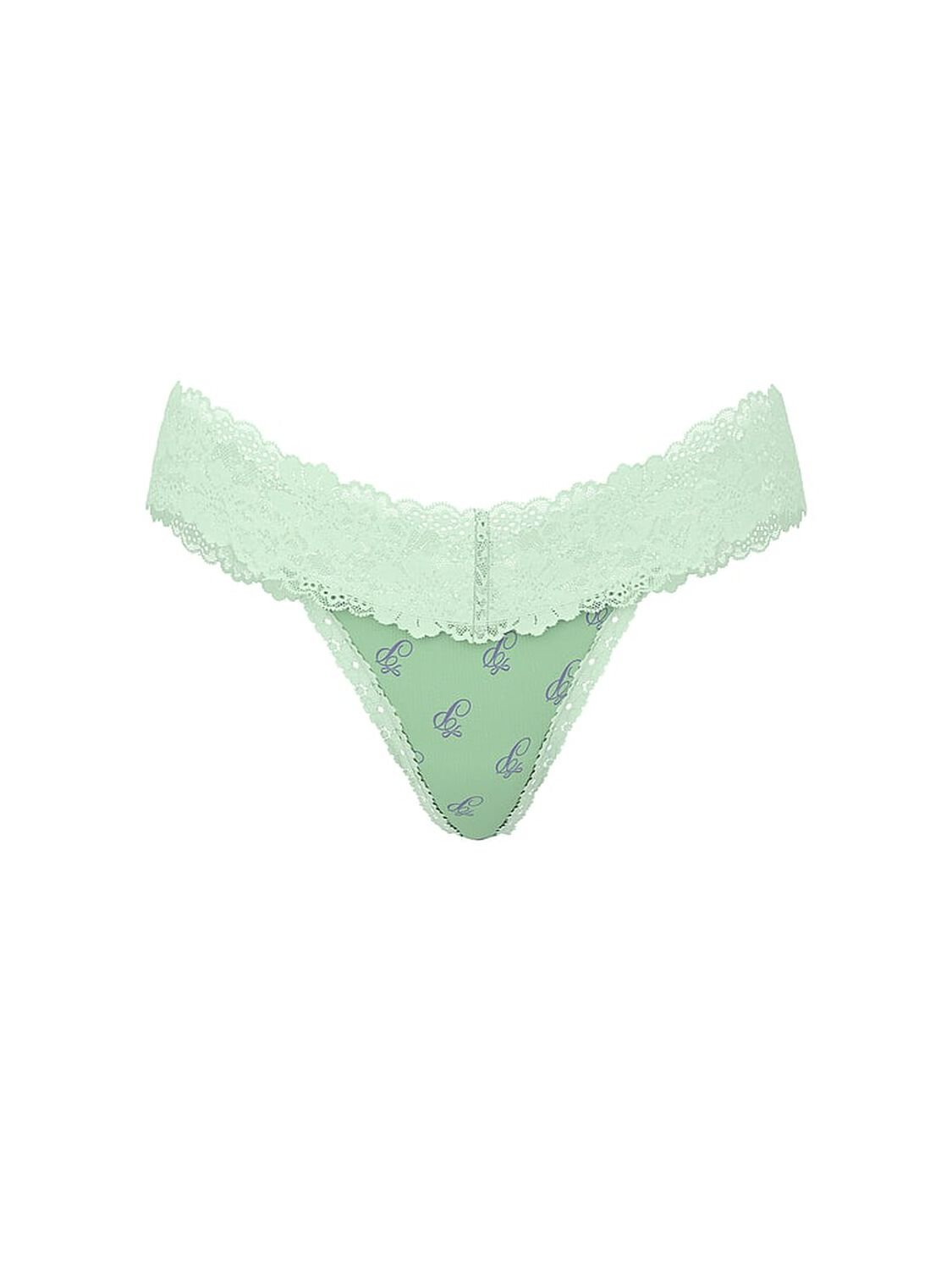 vs Pink Wink Lace-Trim Thong Panty Mint Script P Print 3 of 3 