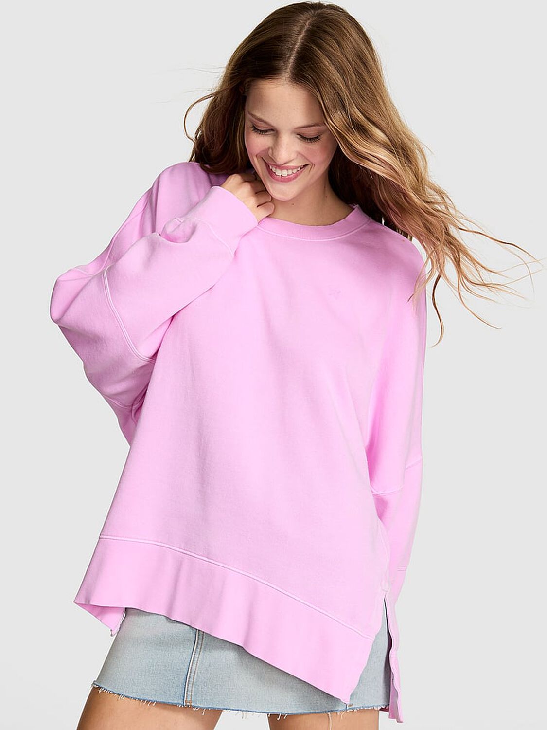 vs Pink Ivy Fleece Tunic Crew Sweatshirt Hushed Lilac 1 of 2 