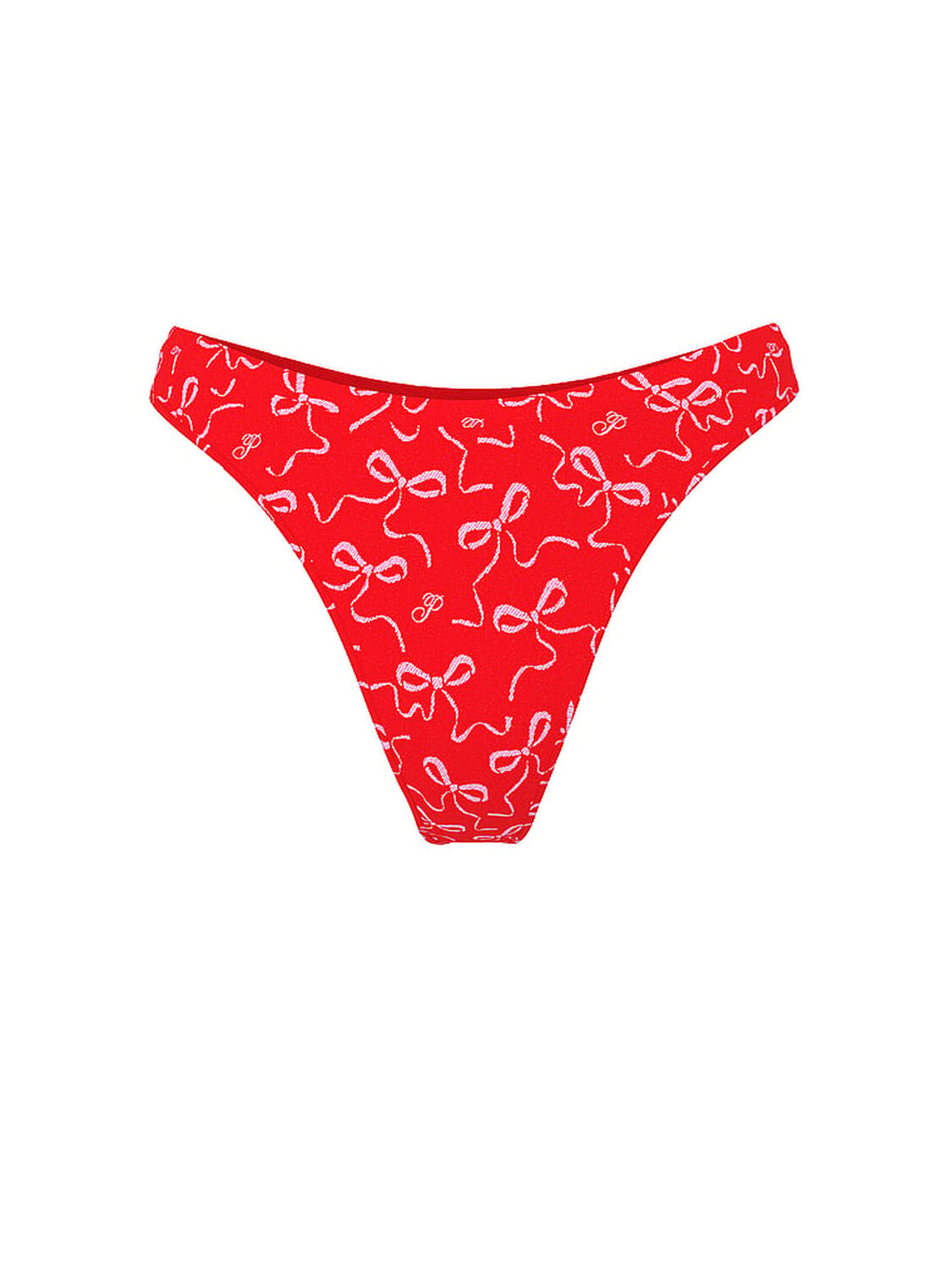 vs Pink Seamless High-Leg Thong Panty Bright Vermillion Bow Print 3 of 3 