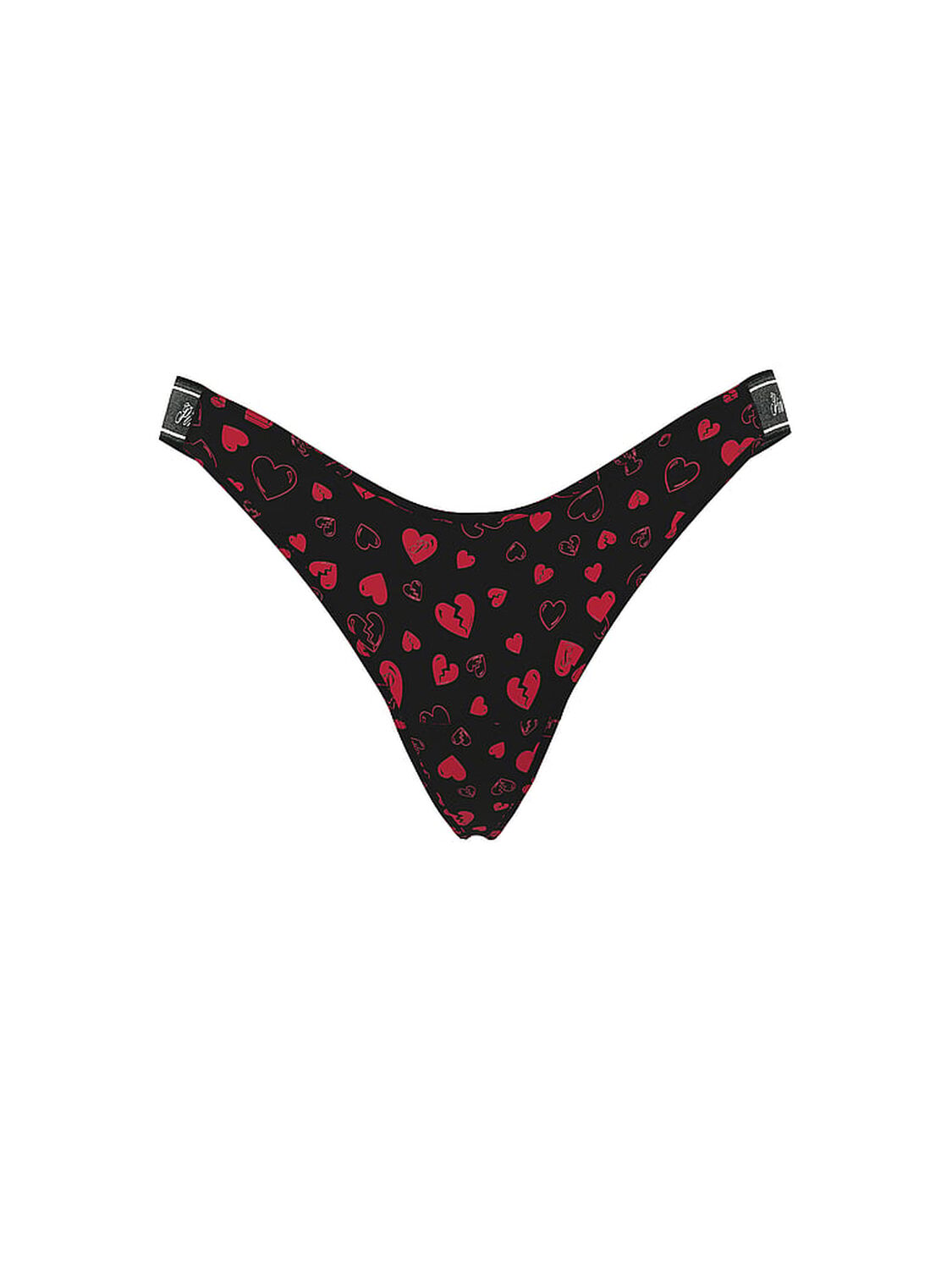 vs Pink Logo Cotton High-Leg Thong Panty Black Broken Hearts 3 of 3 