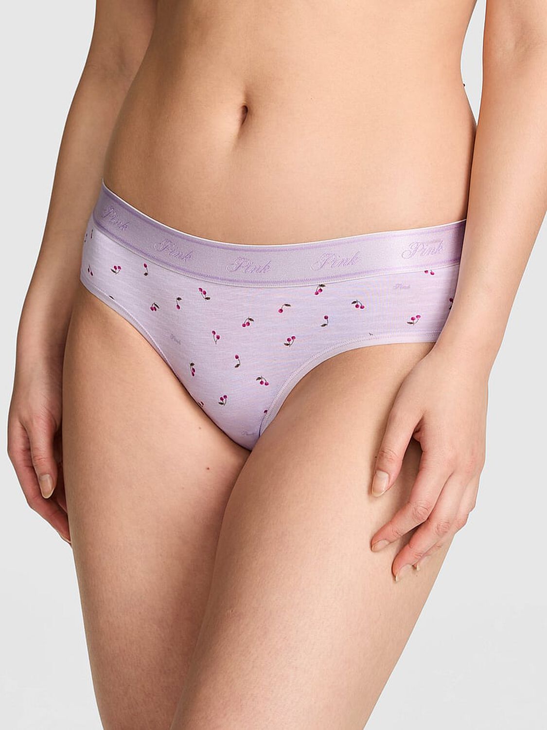vs Pink Logo Cotton Hiphugger Panty Purple Whisper Stripe Cherry Print 1 of 3 