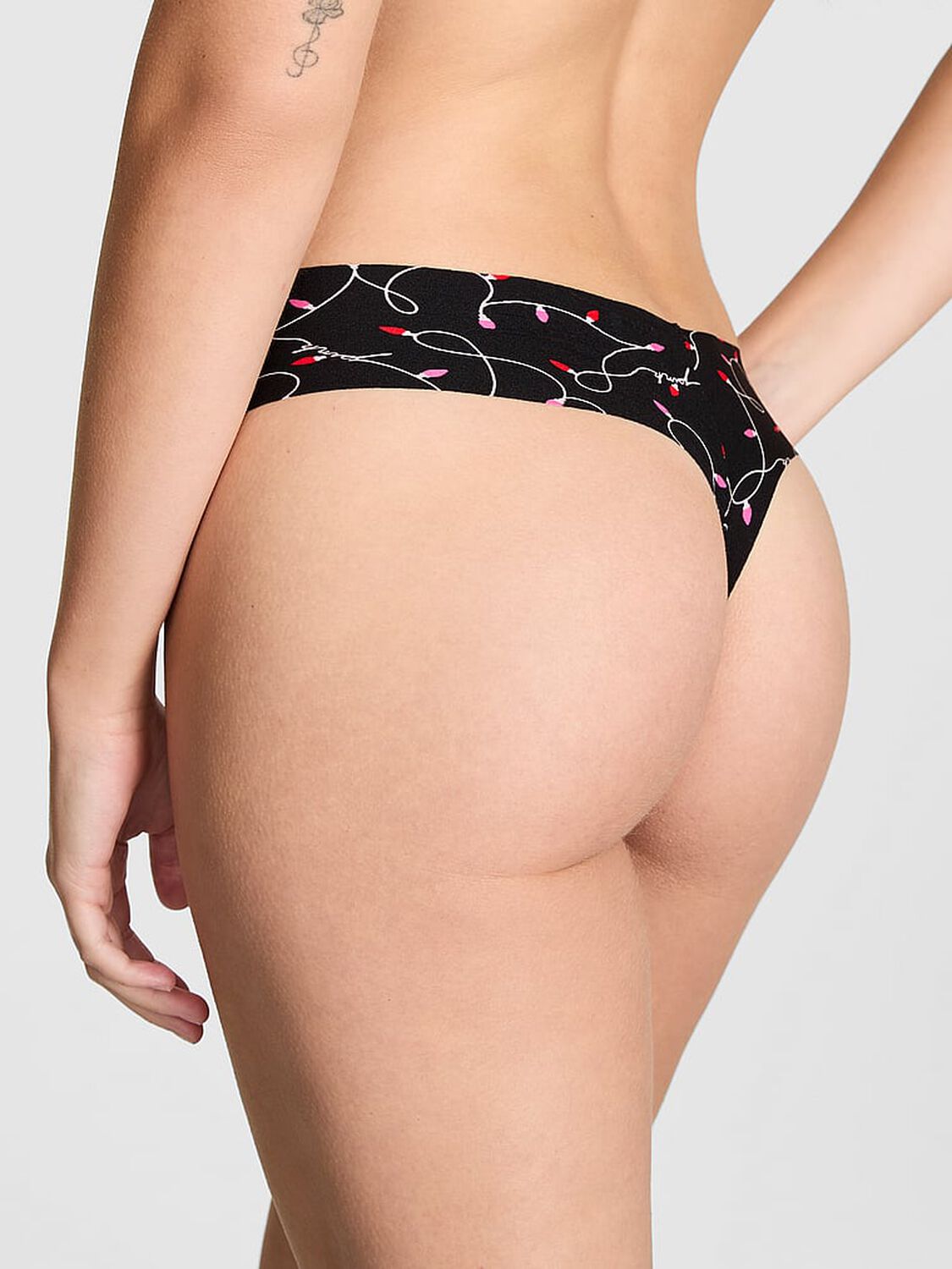 vs Pink No-Show Thong Panty Black Lights Print 1 of 1 