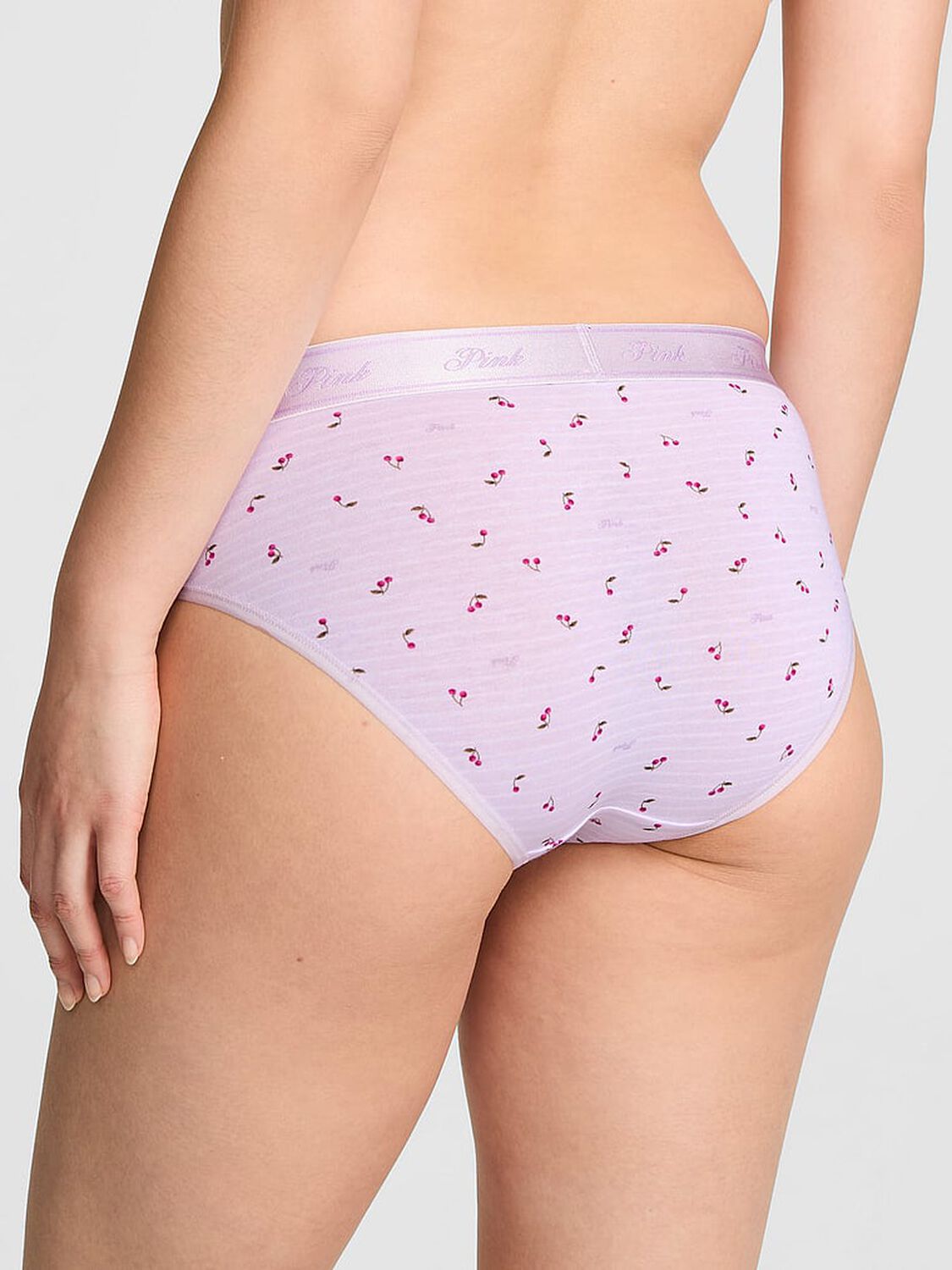 vs Pink Logo Cotton Hiphugger Panty Purple Whisper Stripe Cherry Print 2 of 3 
