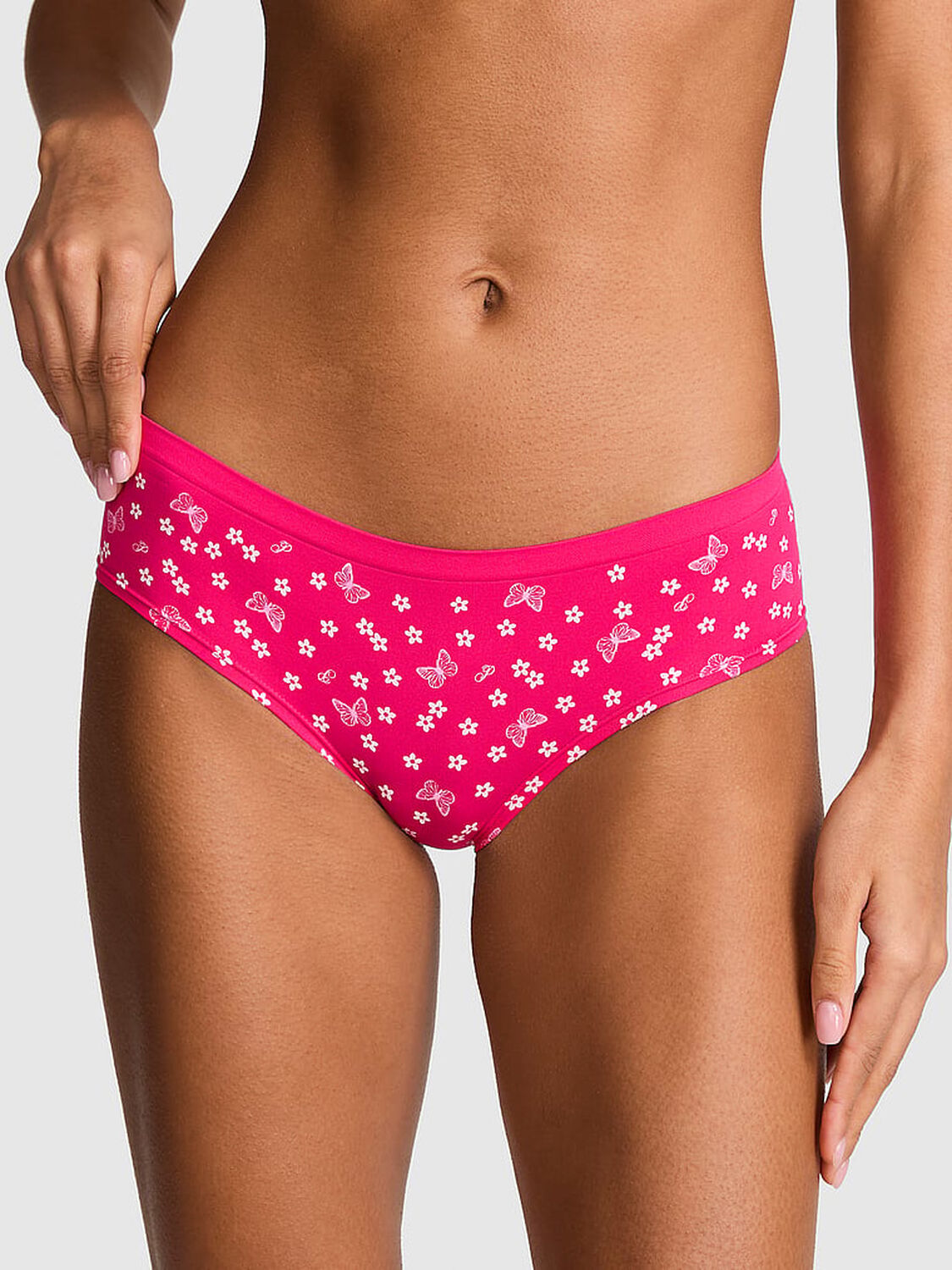 vs Pink Seamless Hiphugger Panty Hot Stuff Butterfly Hibiscus Print 1 of 3 