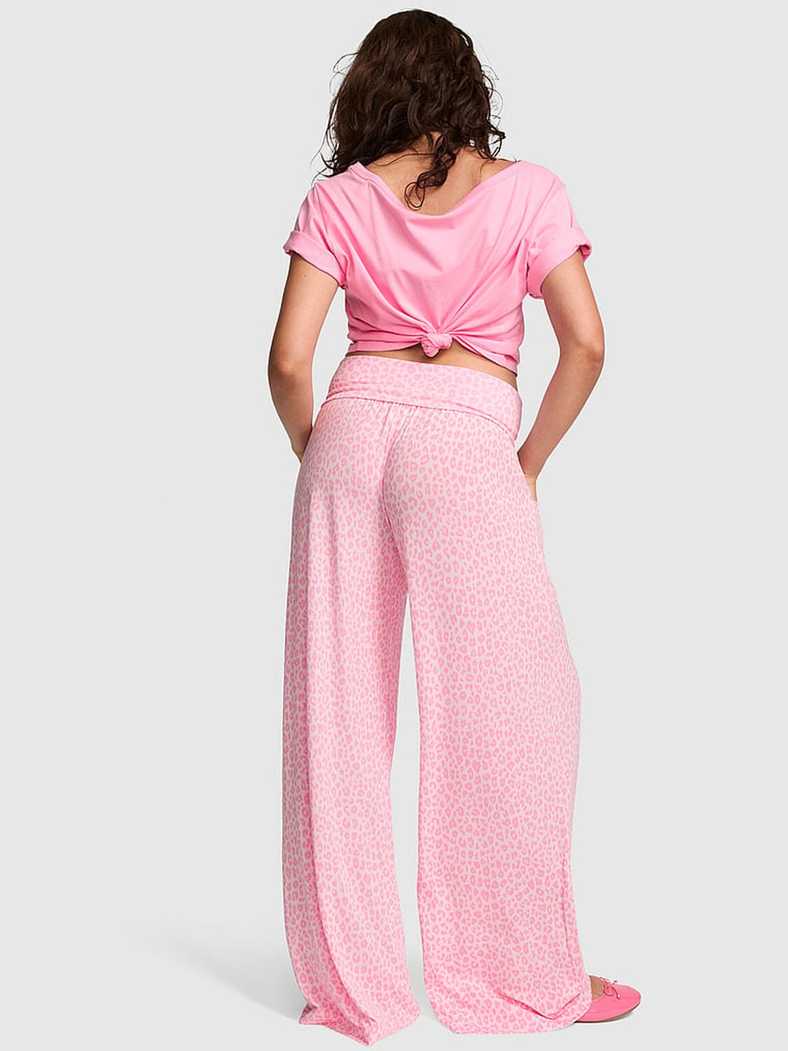 vs Pink 24/7 Lounge Modal Foldover Pants Pink Tulip Leopard 2 of 3 