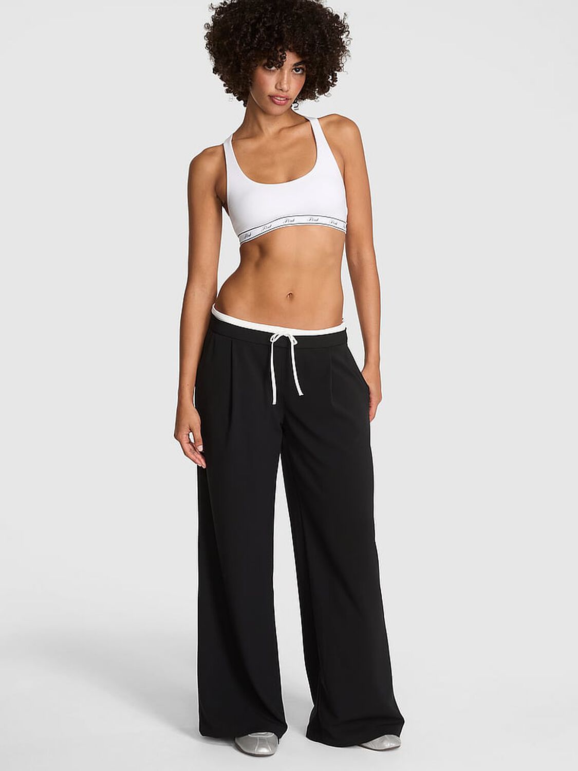 vs Pink On-the-Go Low-Rise Trouser Pants Pure Black 1 of 3 