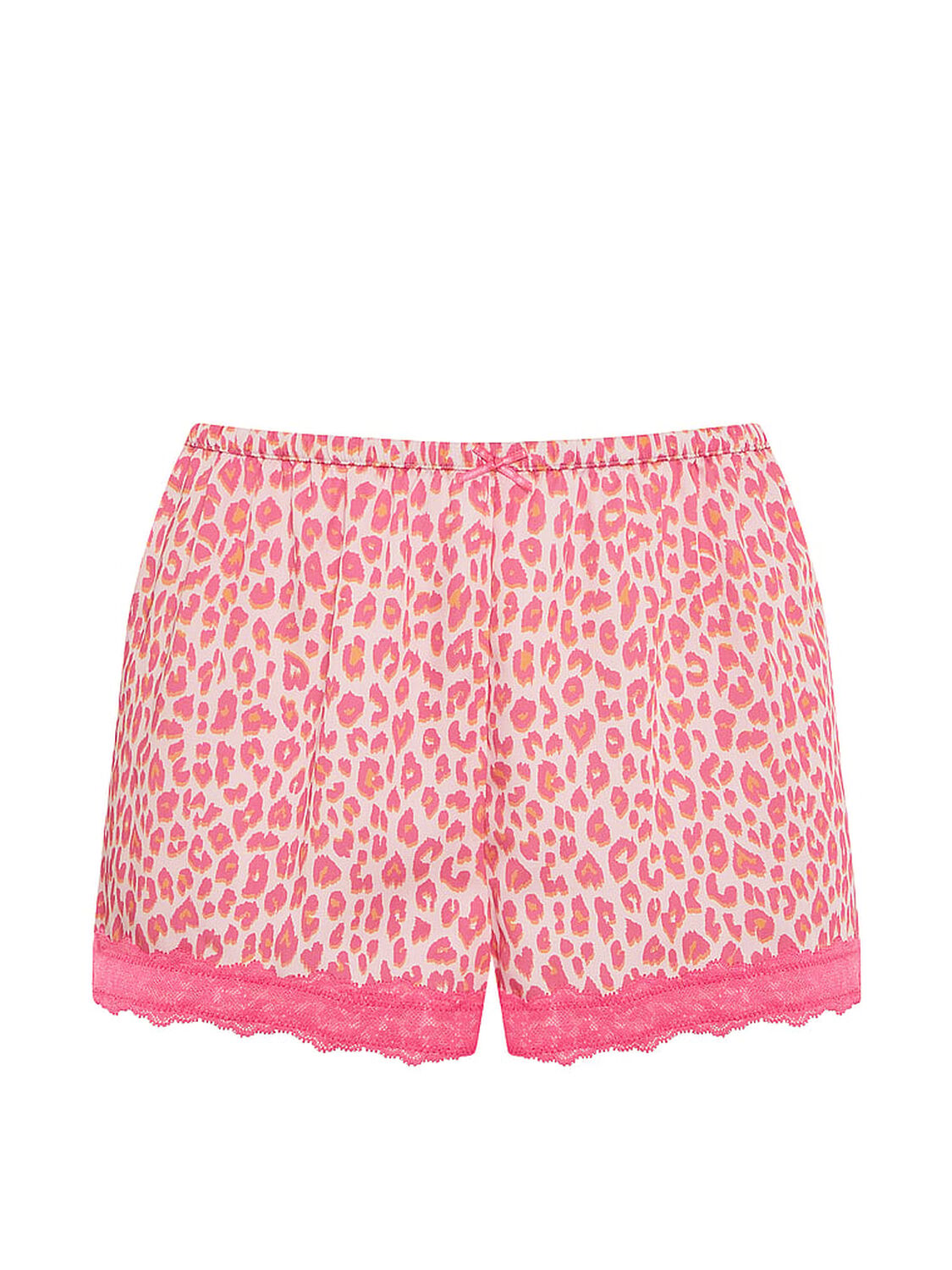 vs Pink Silky Lace-Trim Boxy Pajama Shorts Pink Tulip & Orange Leopard Print 3 of 3 