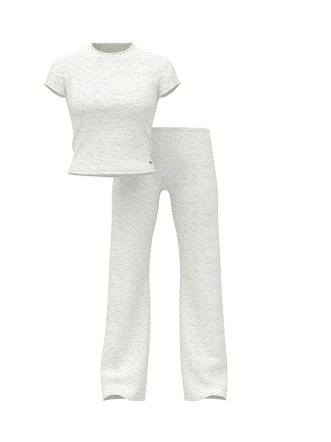 vs Pink Pointelle Tee & Pajama Pant Set Heathered Snow Woven Shine 3 of 3 