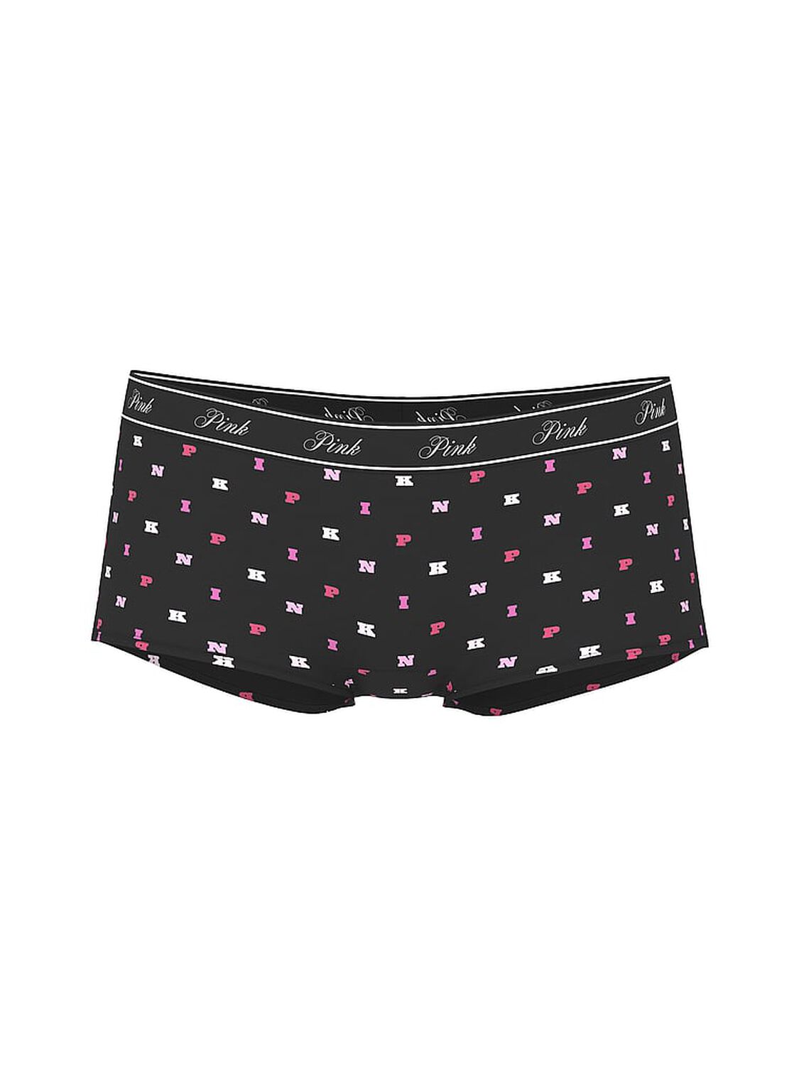 vs Pink Logo Cotton Boyshort Panty Black Block P I N K Print 3 of 3 