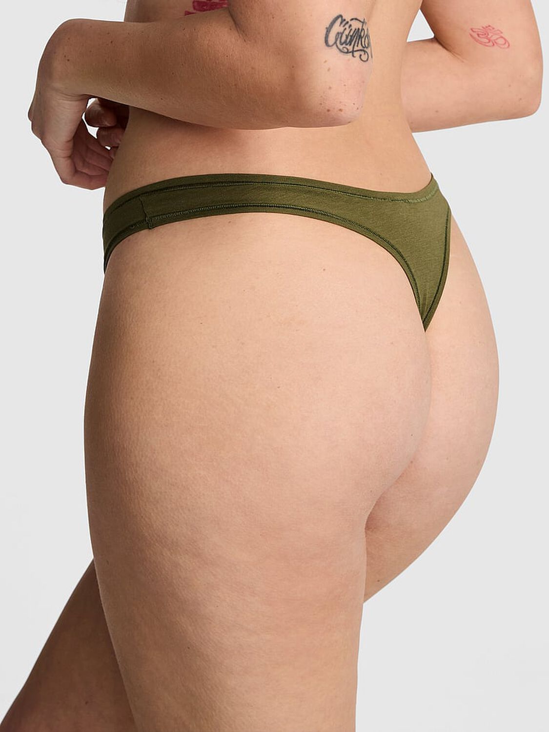 vs Pink Cotton High-Leg Thong Panty Olive Shade 2 of 3 