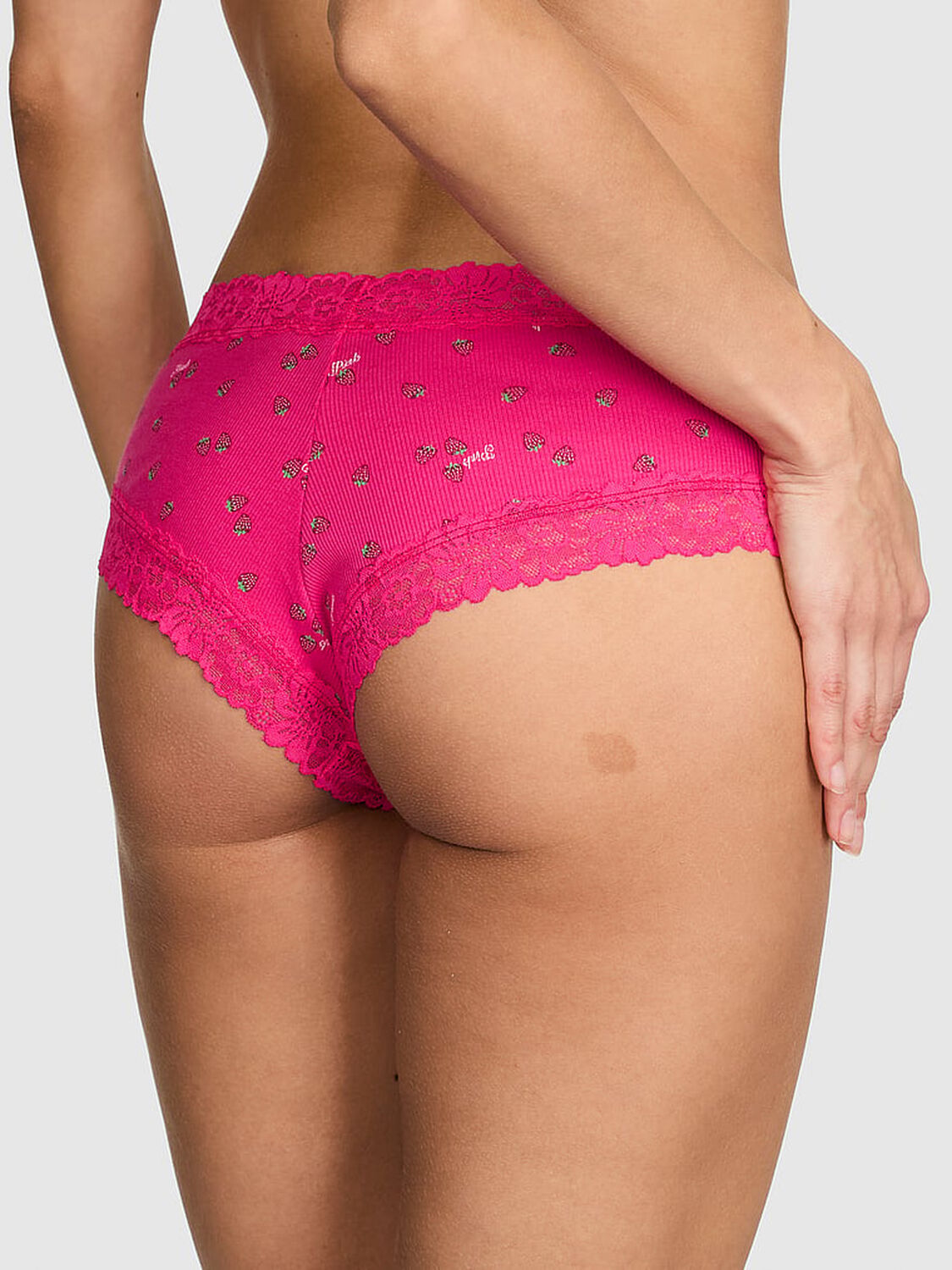 vs Pink PINK Wink&trade; Lace-Trim Cheeky Panty Hot Stuff Strawberry Print 2 of 3 