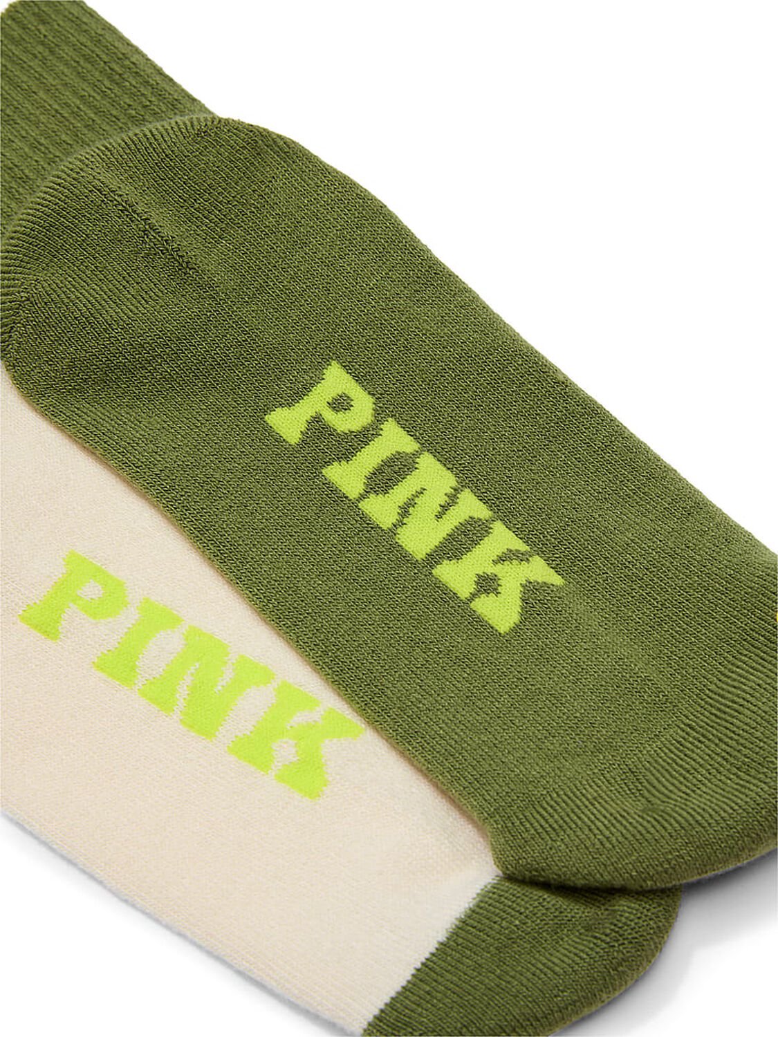 vs Pink 2-Pack Crew Socks Olive Shade/White Shell/Tipsy Lime 1 of 1 