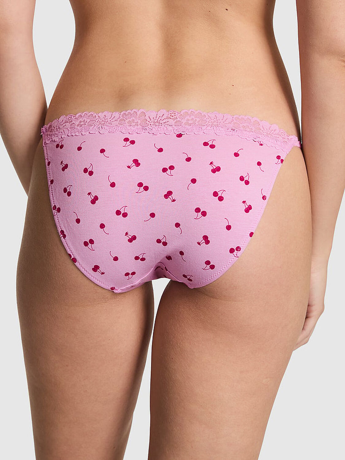 vs Pink Cotton Lace-Trim String Bikini Panty Hushed Lilac Cherry  With Purple Lace 2 of 4 