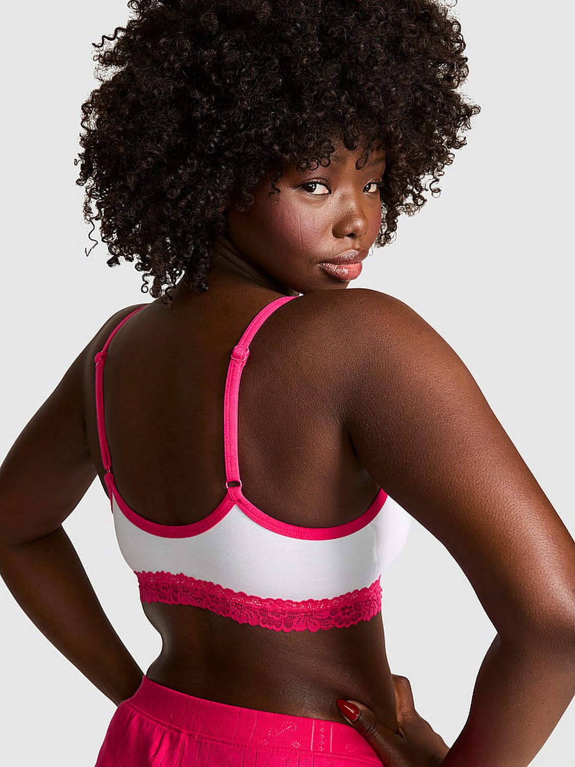 vs Pink Cotton Lace-Trim Scoop Bralette White 2 of 3 