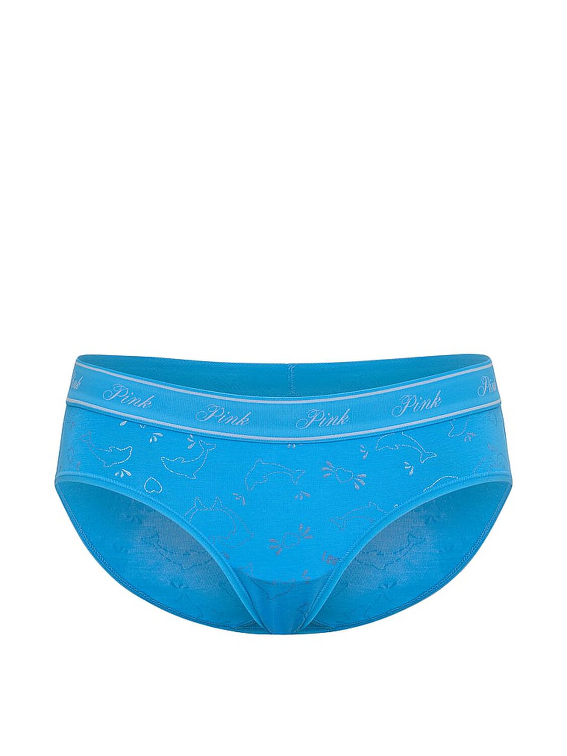 vs Pink Logo Cotton Hiphugger Panty Capri Blue Foil Dolphin Print 3 of 3 