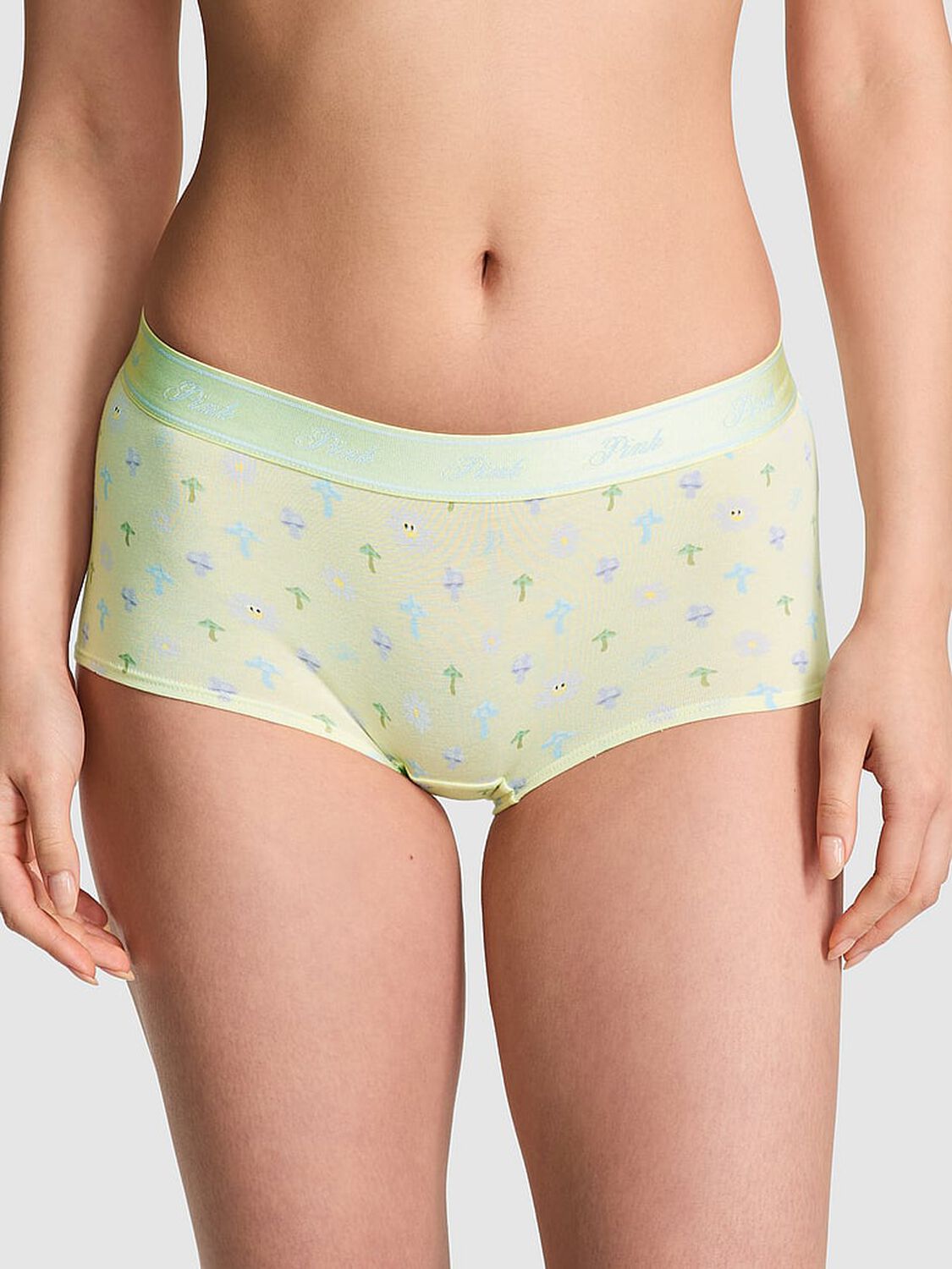 vs Pink Logo Cotton Shine Boyshort Panty Fresh Mint Daisy Mushroom Print 3 of 3 