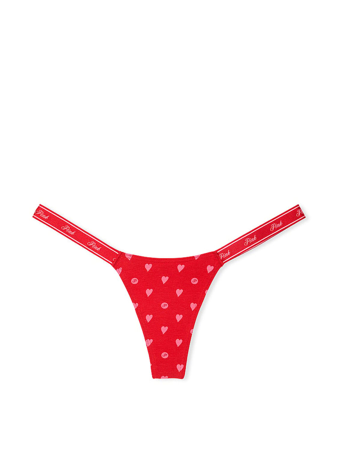 vs Pink Logo Cotton Micro Thong Panty Bright Vermillion Heart Dot Print 3 of 3 