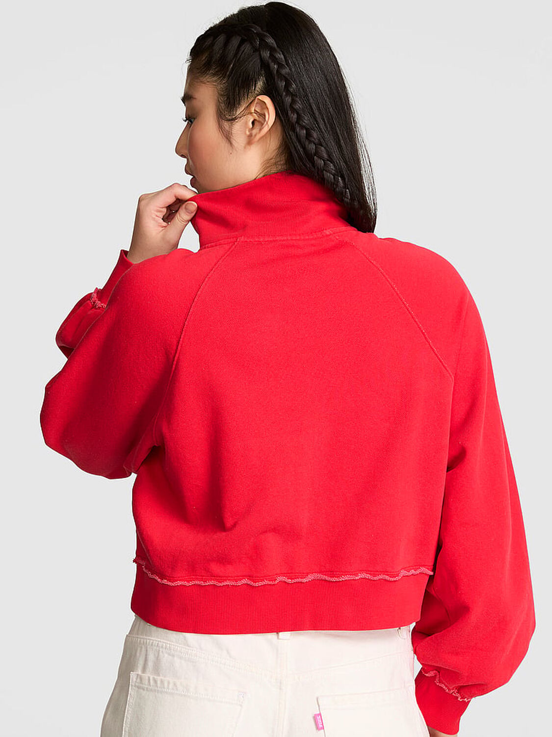 vs Pink Campus Terry&trade; Mock-Neck Full-Zip Sweatshirt Bright Vermillion 2 of 3 
