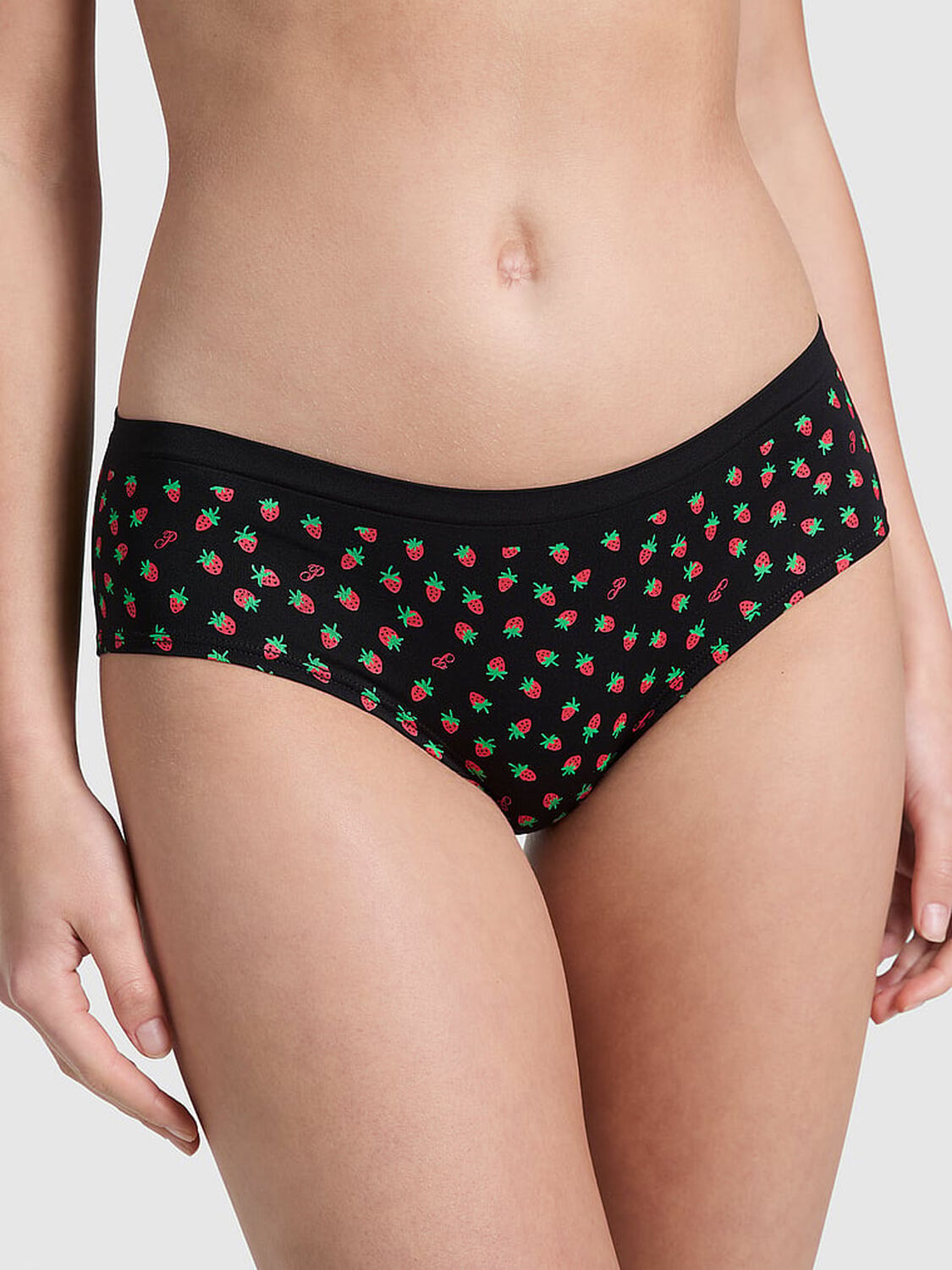 vs Pink Seamless Hiphugger Panty Black Strawberry Print 1 of 2 