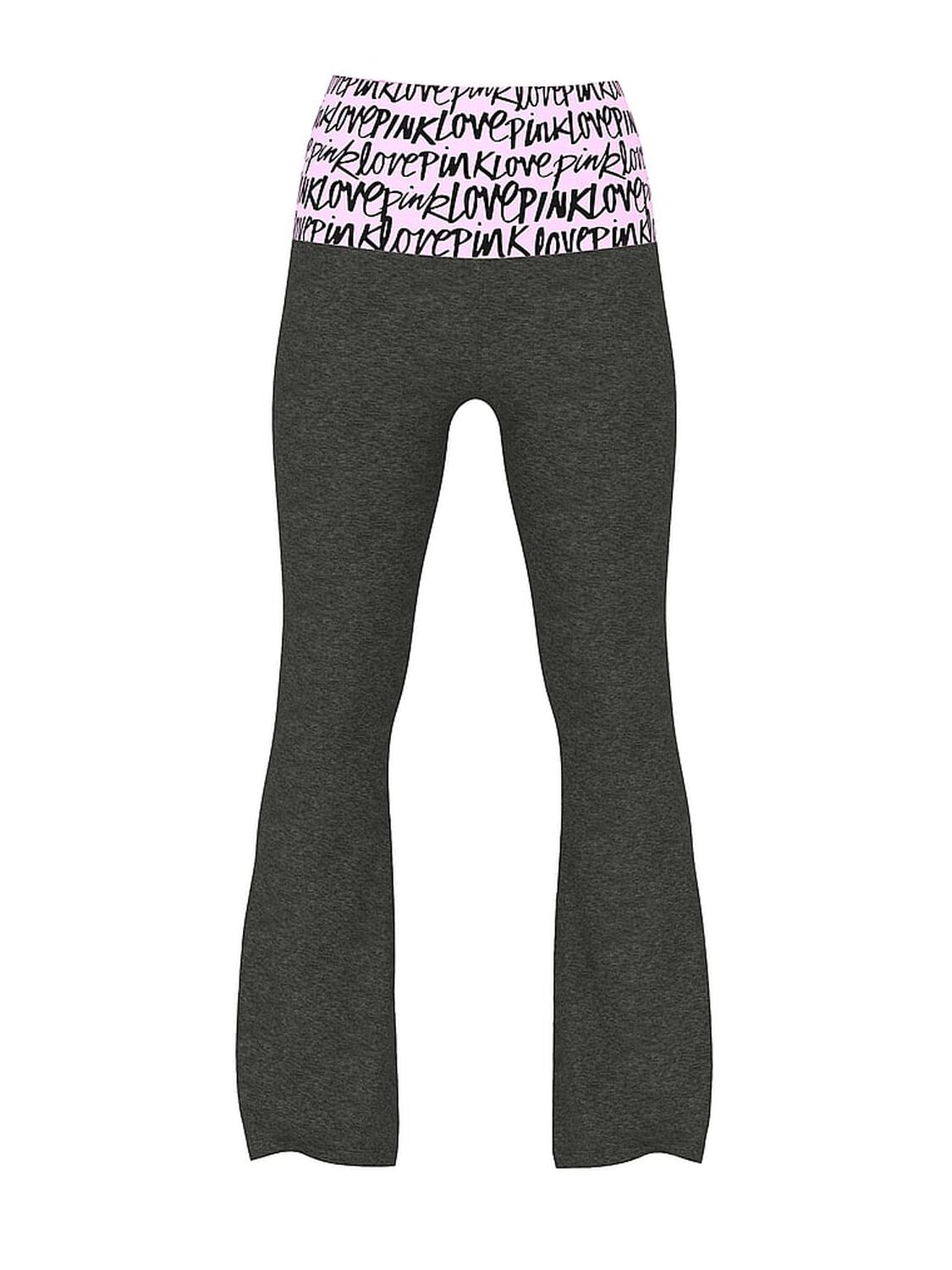 vs Pink All-Day Cotton Foldover Flare Leggings Charcoal Heather Grey Print Waistband 3 of 4 