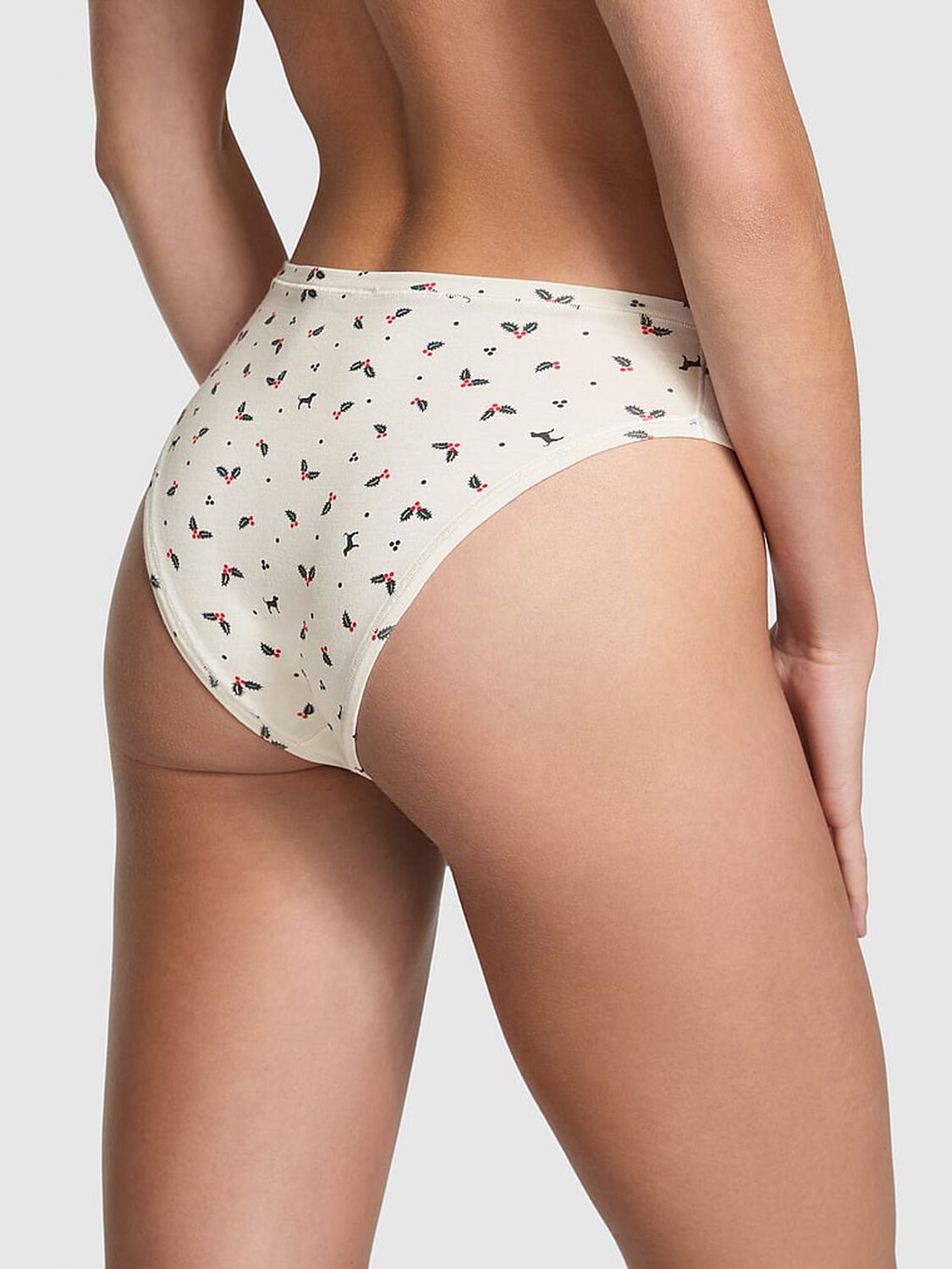 vs Pink Cotton Cheeky Panty Winter White Holly Print 1 of 1 