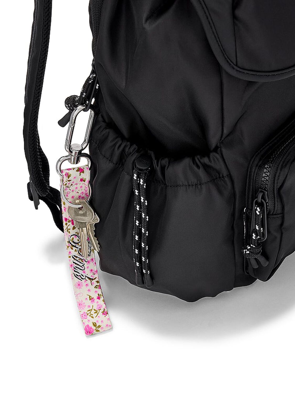vs Pink Wristlet Strap Keychain Pink Floral & Black Script 2 of 2 