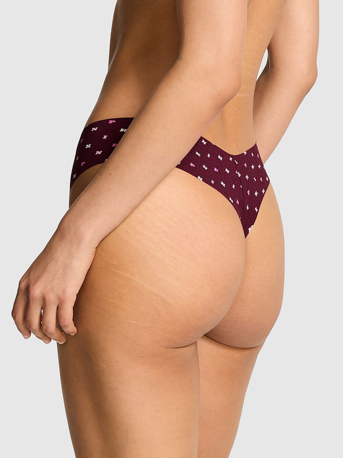 vs Pink No-Show Thong Panty Wild Rose Scattered Pink Print 2 of 3 