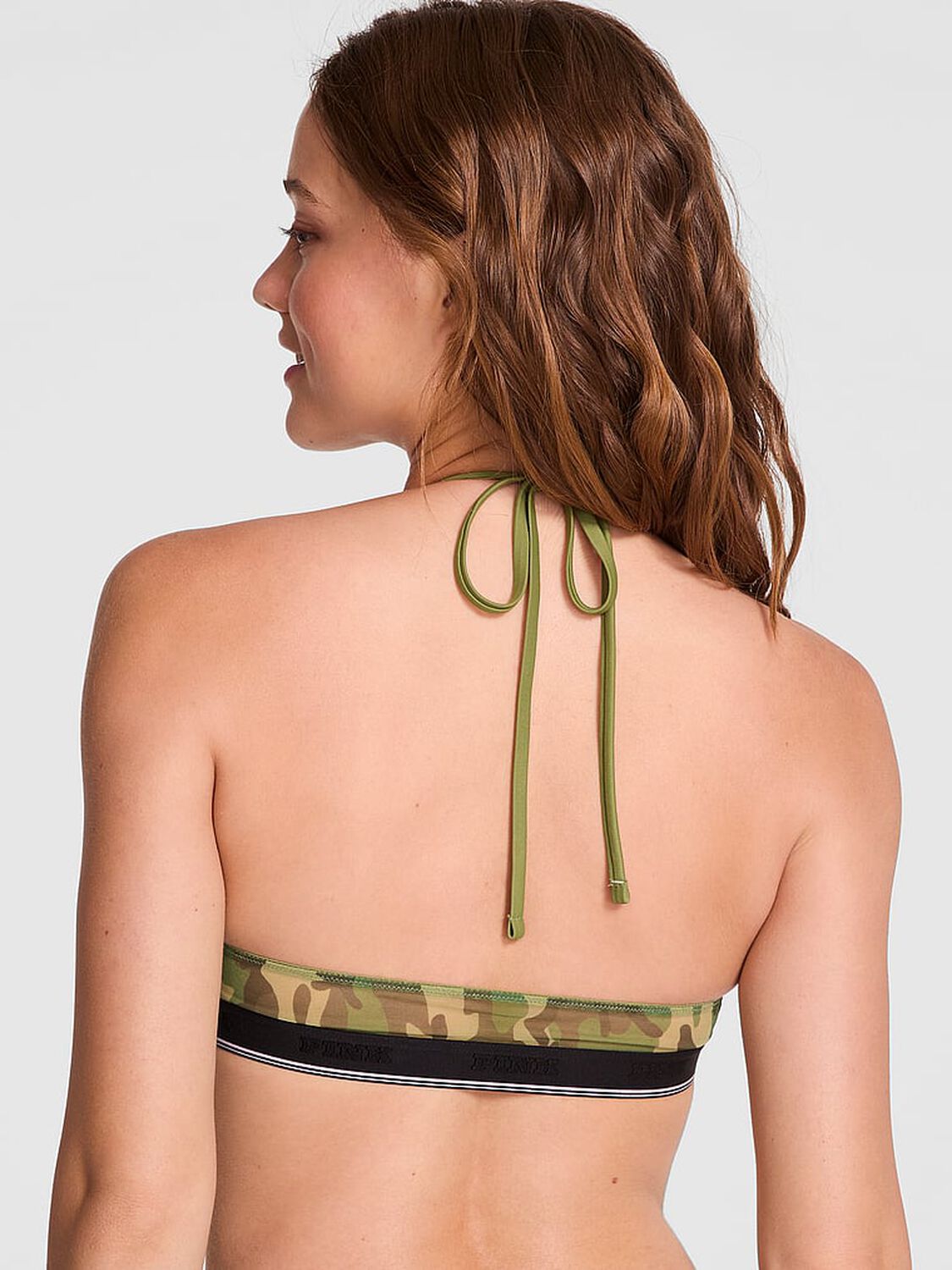vs Pink Bralettes & Bra Tops Logo Mesh Halter Triangle Bralette Camo Print 2 of 2 