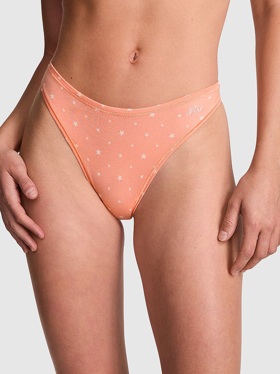 vs Pink Cotton High-Leg Thong Panty Orange Hills Star Print 1 of 3 