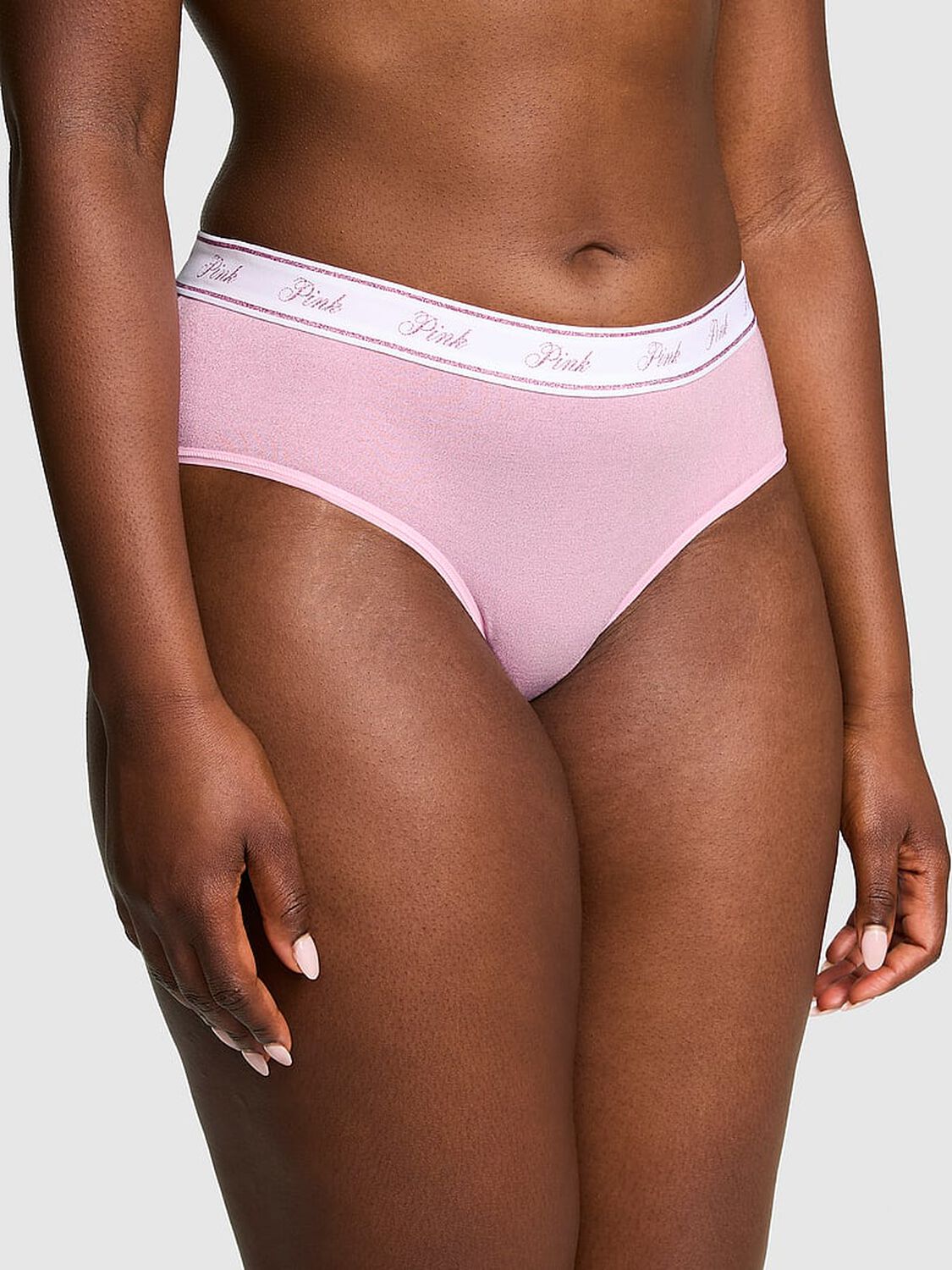 vs Pink Logo Cotton Shimmer Hiphugger Panty Petal Pink 1 of 4 