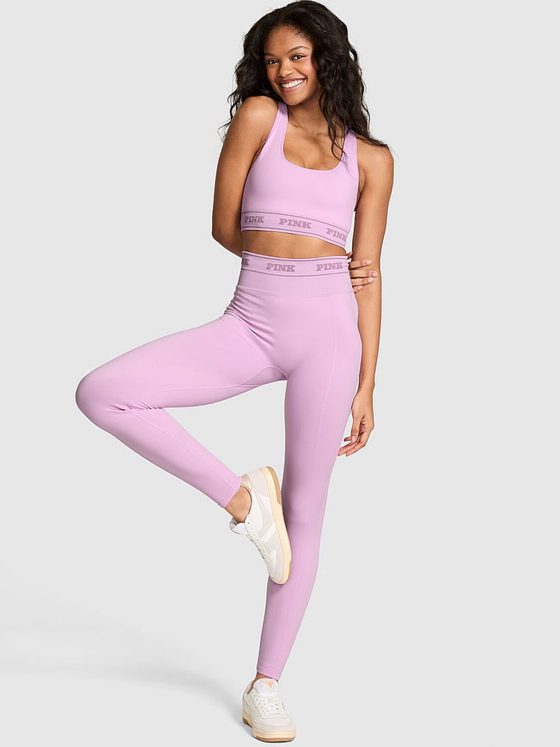 vs Pink Seamless Classic Logo Leggings Hushed Lilac Lurex Bling 1 of 3 