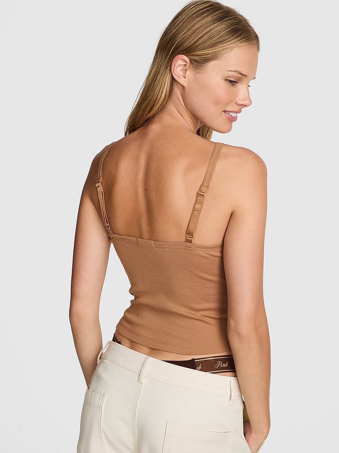 vs Pink Cotton Henley Cami Toffee 2 of 4 