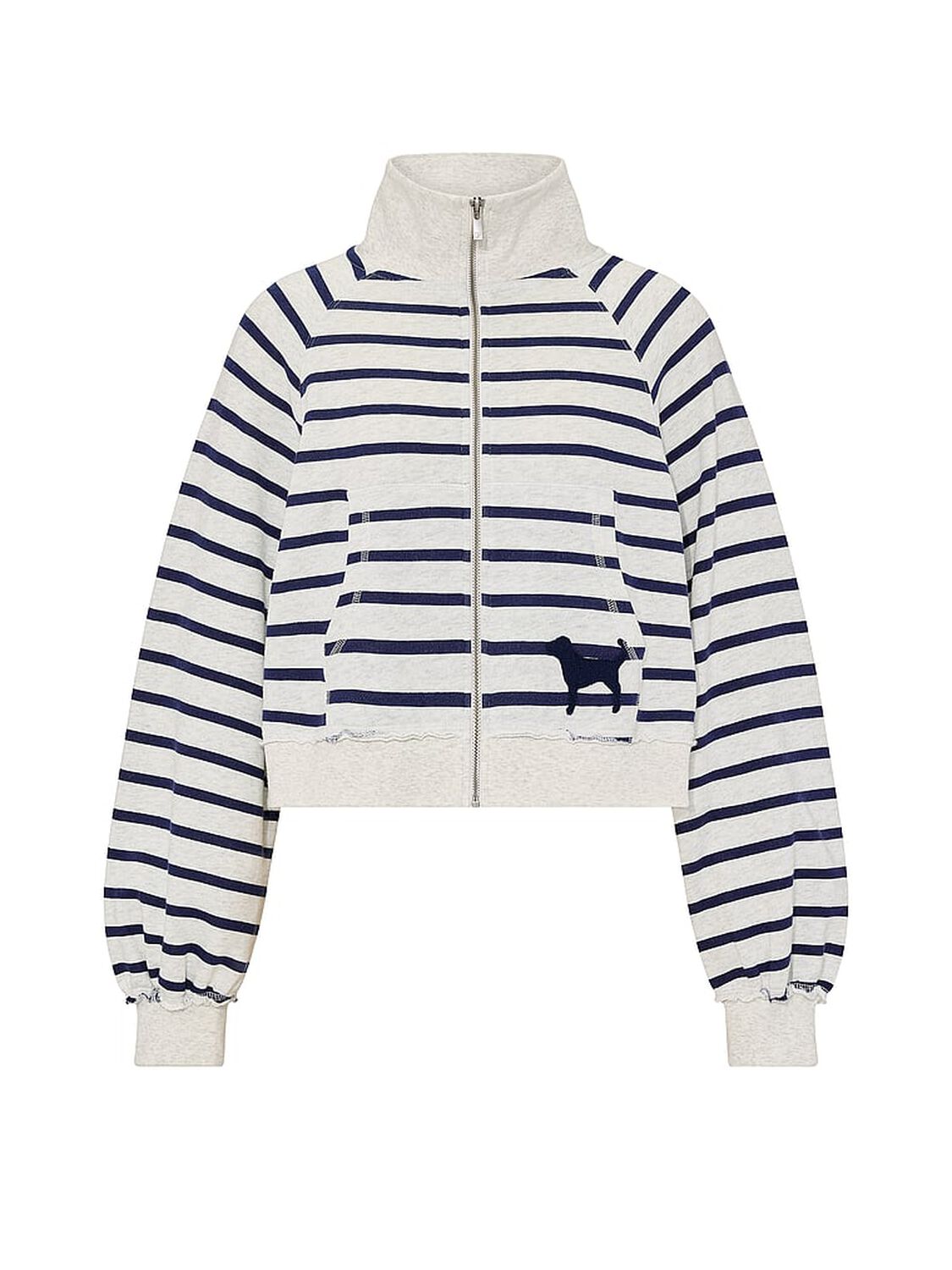 pink Pink Campus Terry&trade; Mock-Neck Full-Zip Sweatshirt Noir Navy Stripe 3 of 3 