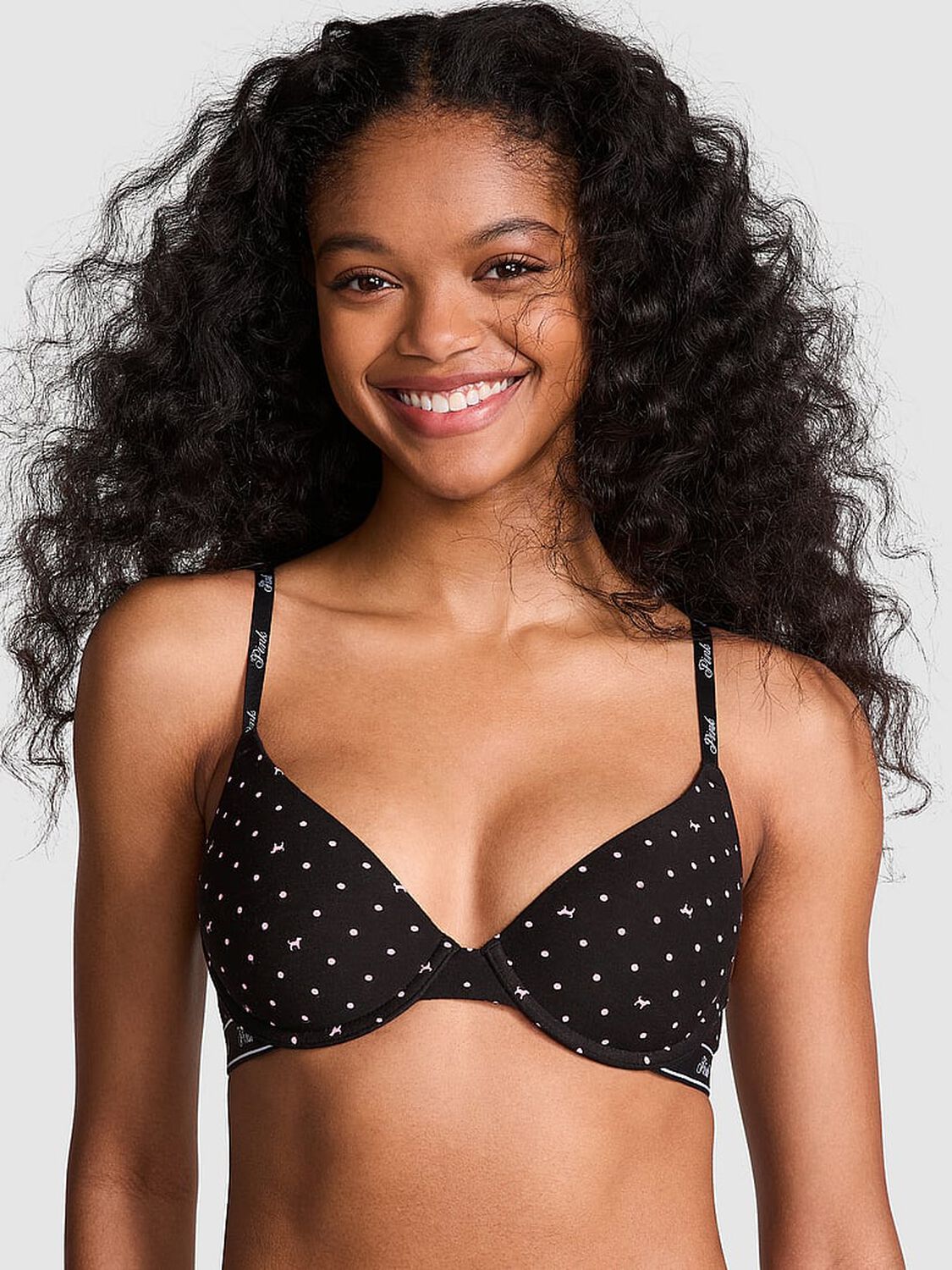 vs Pink Wear Everywhere Wear Everywhere Lightly Lined T-Shirt Bra Black Dot Dog Print 1 of 4 