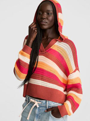 Crochet V-Neck Hoodie