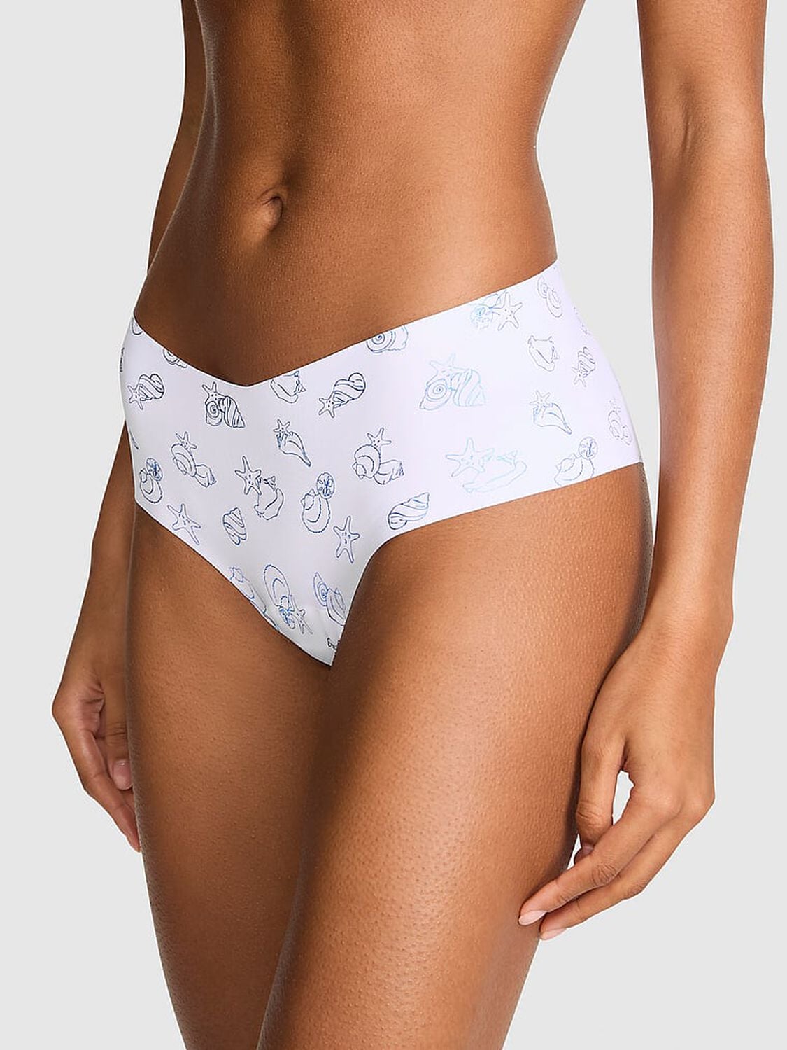 vs Pink No-Show Cheeky Panty White Shell Foil Print 1 of 2 