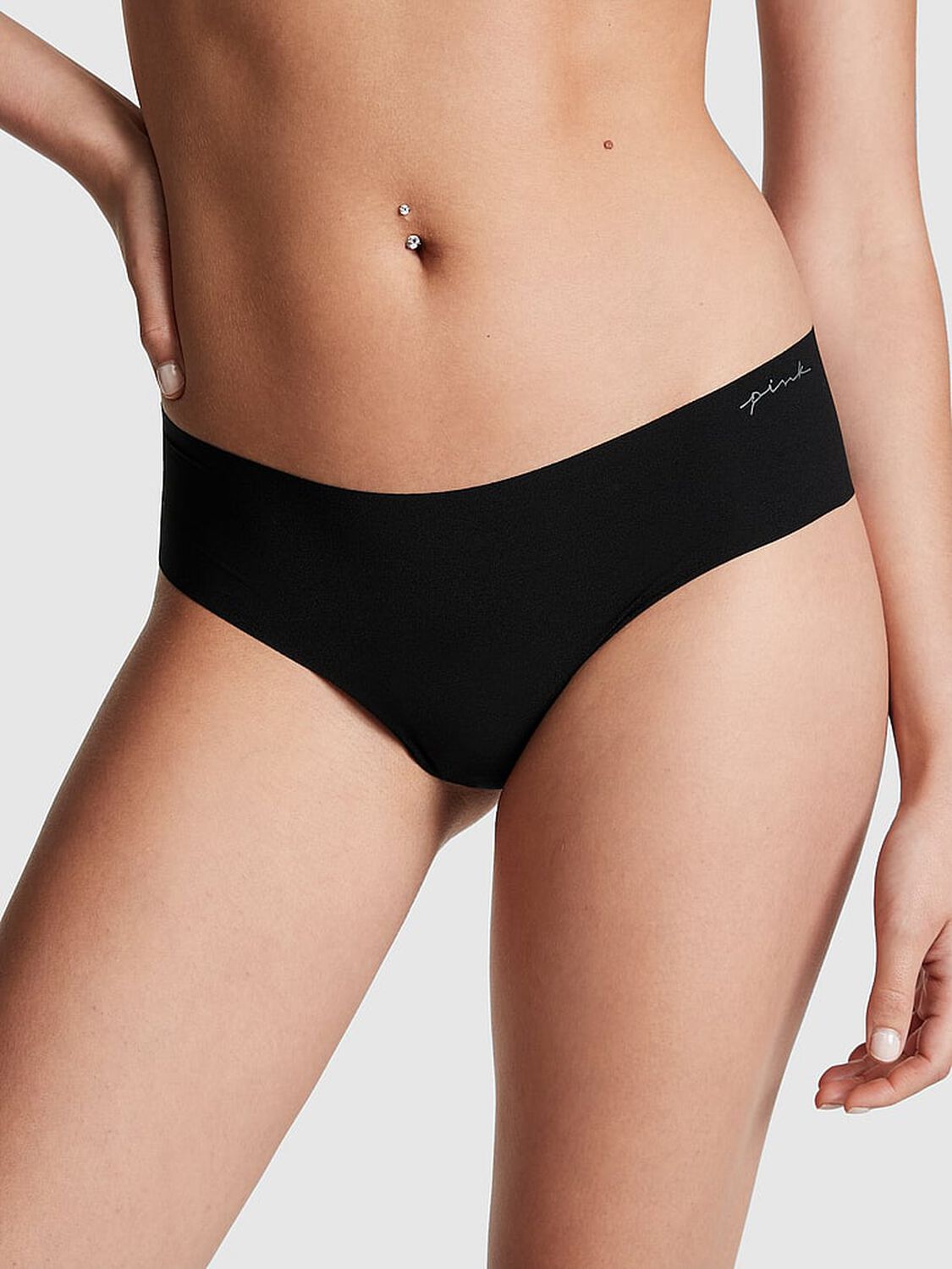 vs Pink No-Show Cheeky Panty Pure Black 1 of 3 