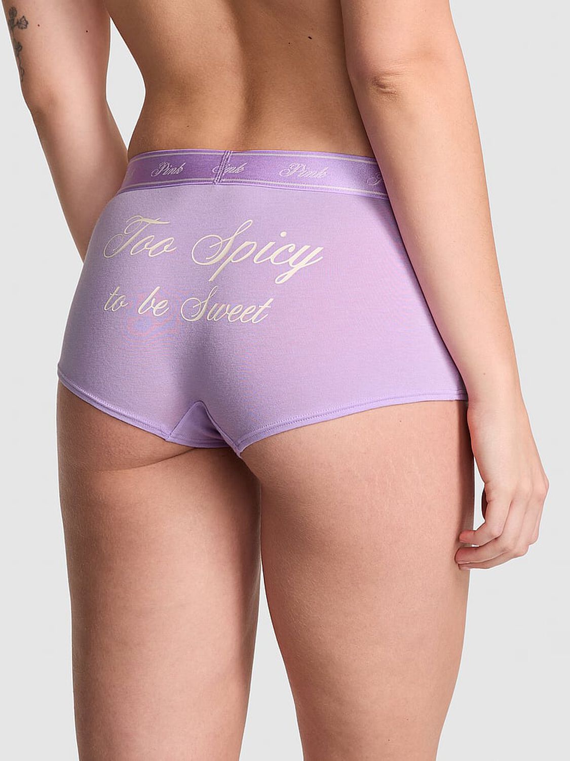 vs Pink Logo Cotton Shine Boyshort Panty Purple Petal 2 of 3 