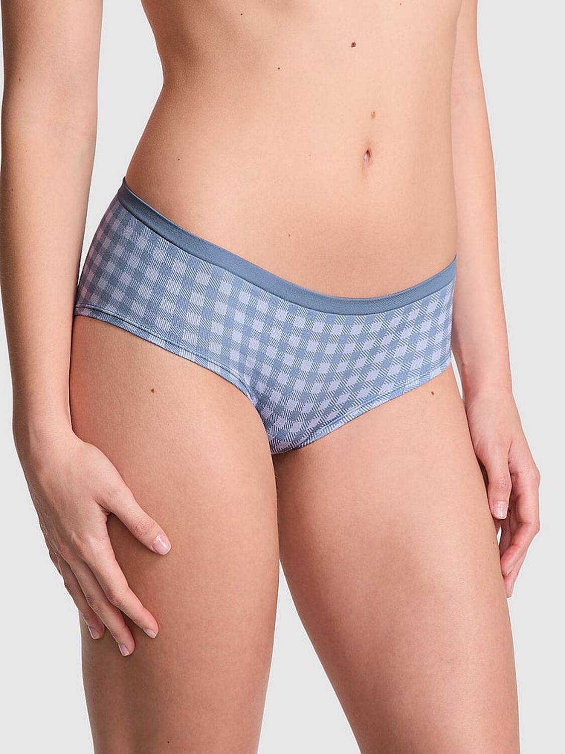 vs Pink Seamless Hiphugger Panty Dusty Iris Gingham Print 1 of 4 