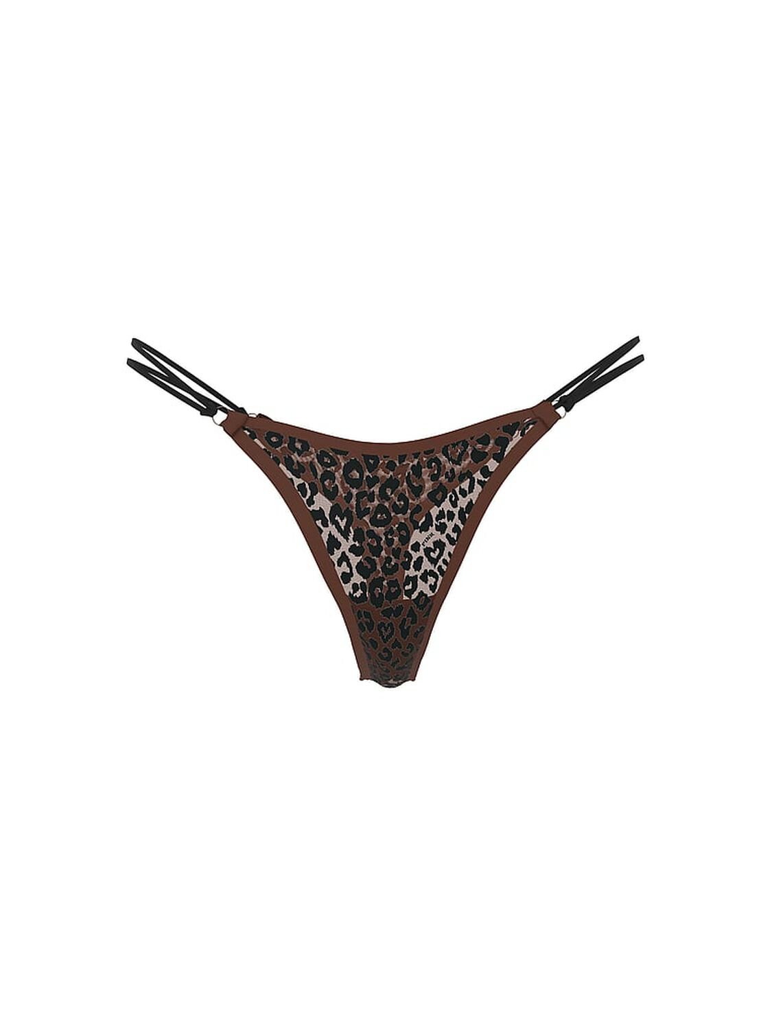 vs Pink Logo Mesh Strappy Micro Thong Panty Ganache Leopard Print 3 of 3 