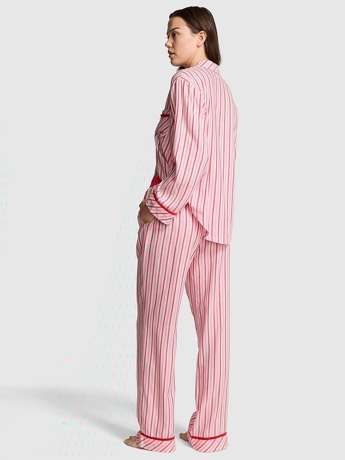 vs Pink Flannel Long Pajama Set Dollhouse/ Bright Vermillion Stripes 2 of 2 